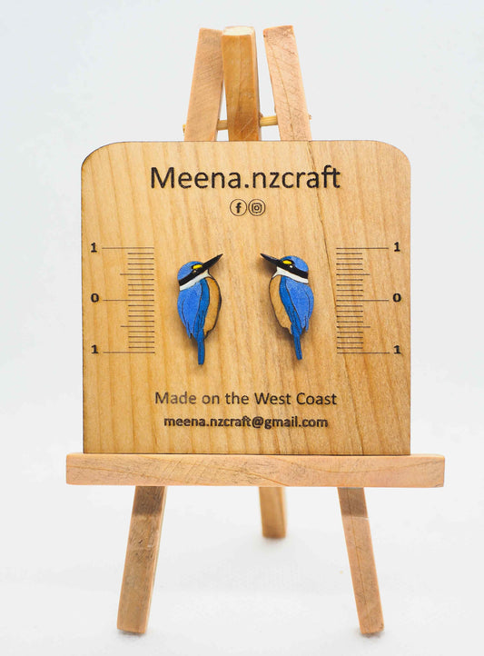 Kingfisher (Kotare) Wooden Rimu Stud Earrings