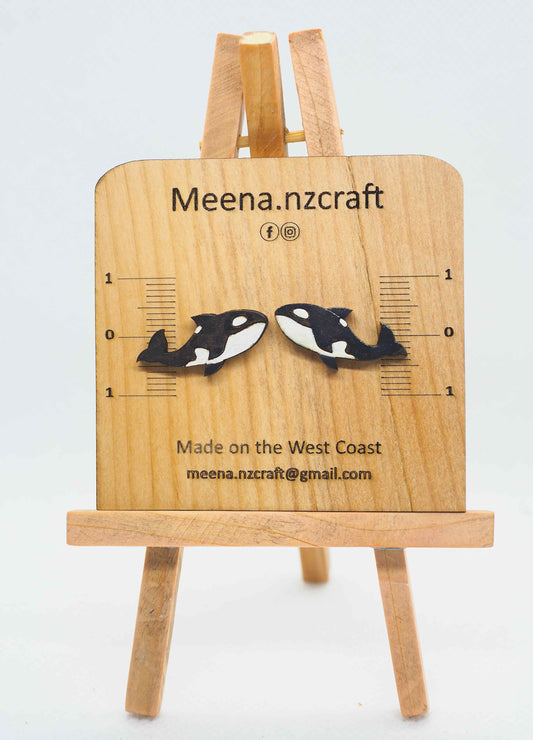 Orca whale Wooden Rimu Stud Earrings