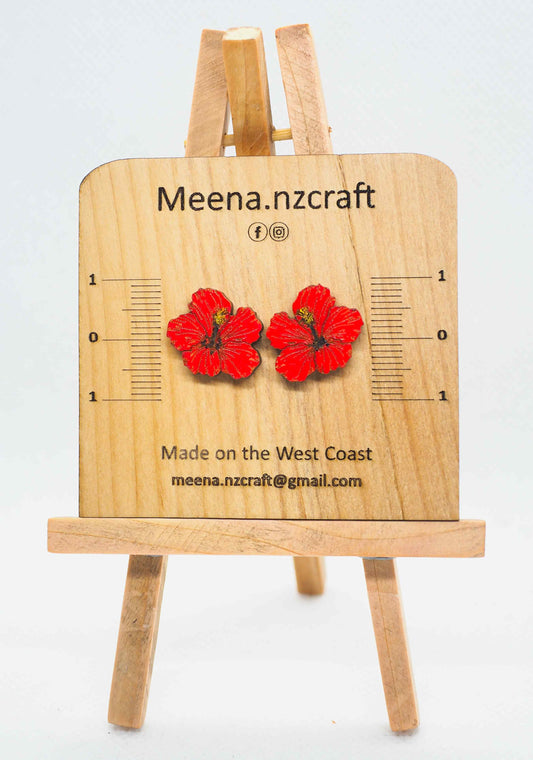 Hibiscus Wooden Rimu Stud Earrings