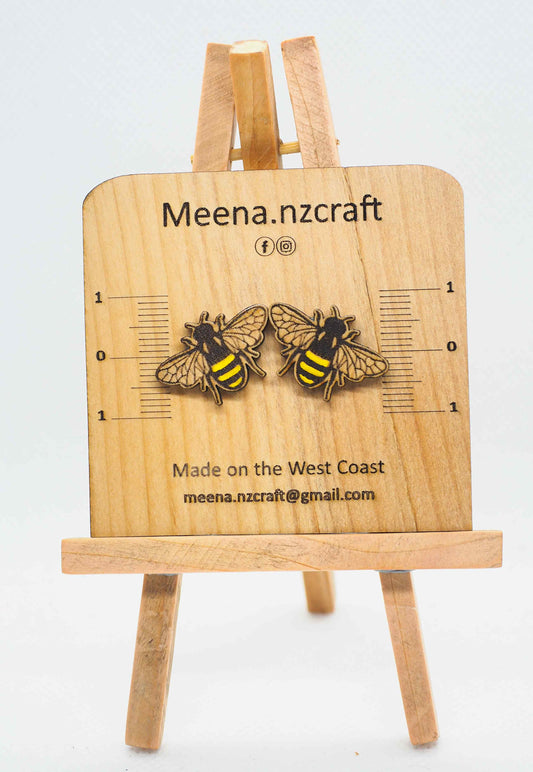 Bee Wooden Rimu Stud Earrings