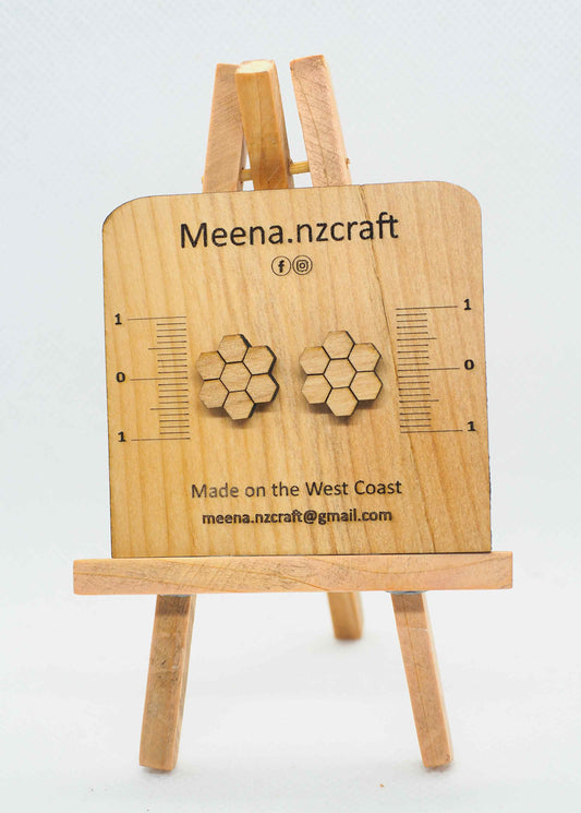 Honeycomb Wooden Rimu Stud Earrings