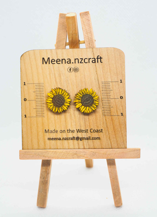 Sunflower Wooden Rimu Stud Earrings