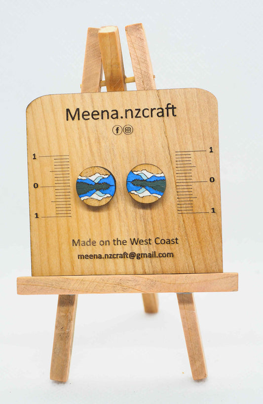 Lake Matheson Mirror Lake Wooden Rimu Stud Earrings