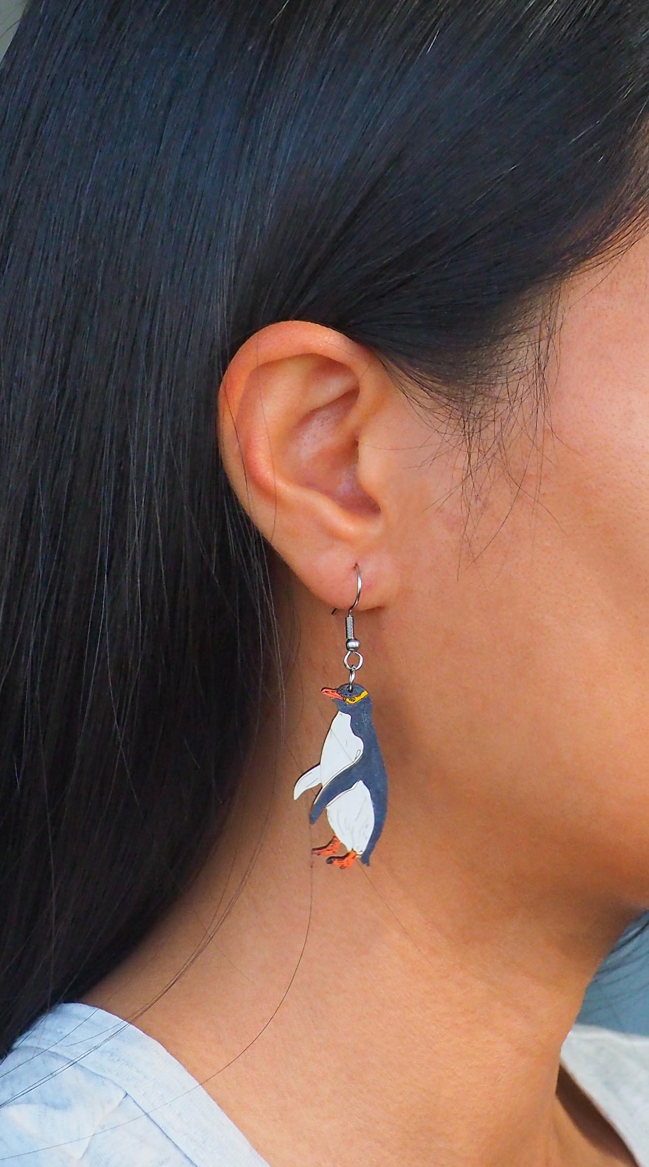 Yellow eyed penguin (Hoiho) Wooden Rimu Earrings