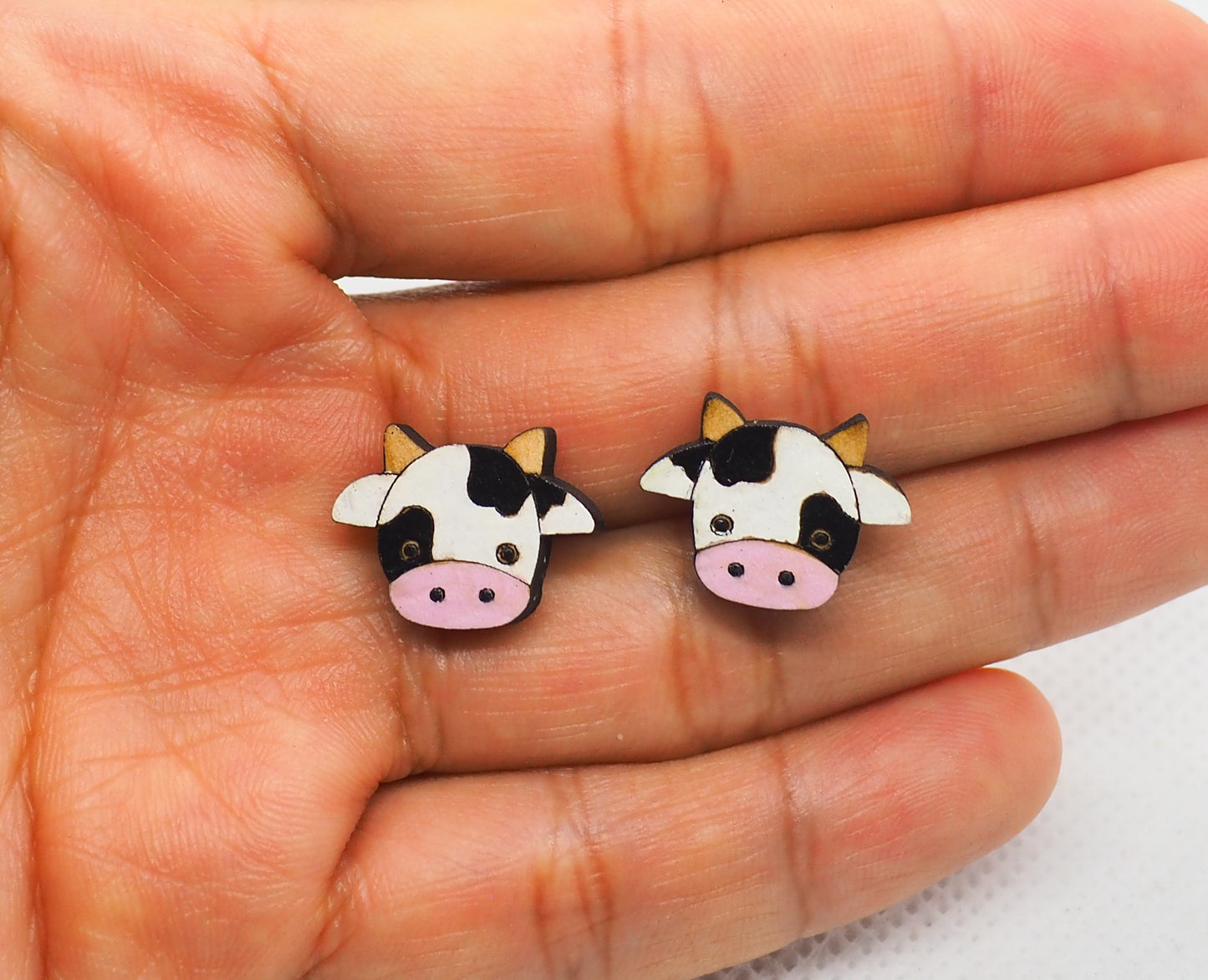 Moo Cow Wooden Rimu Stud Earrings