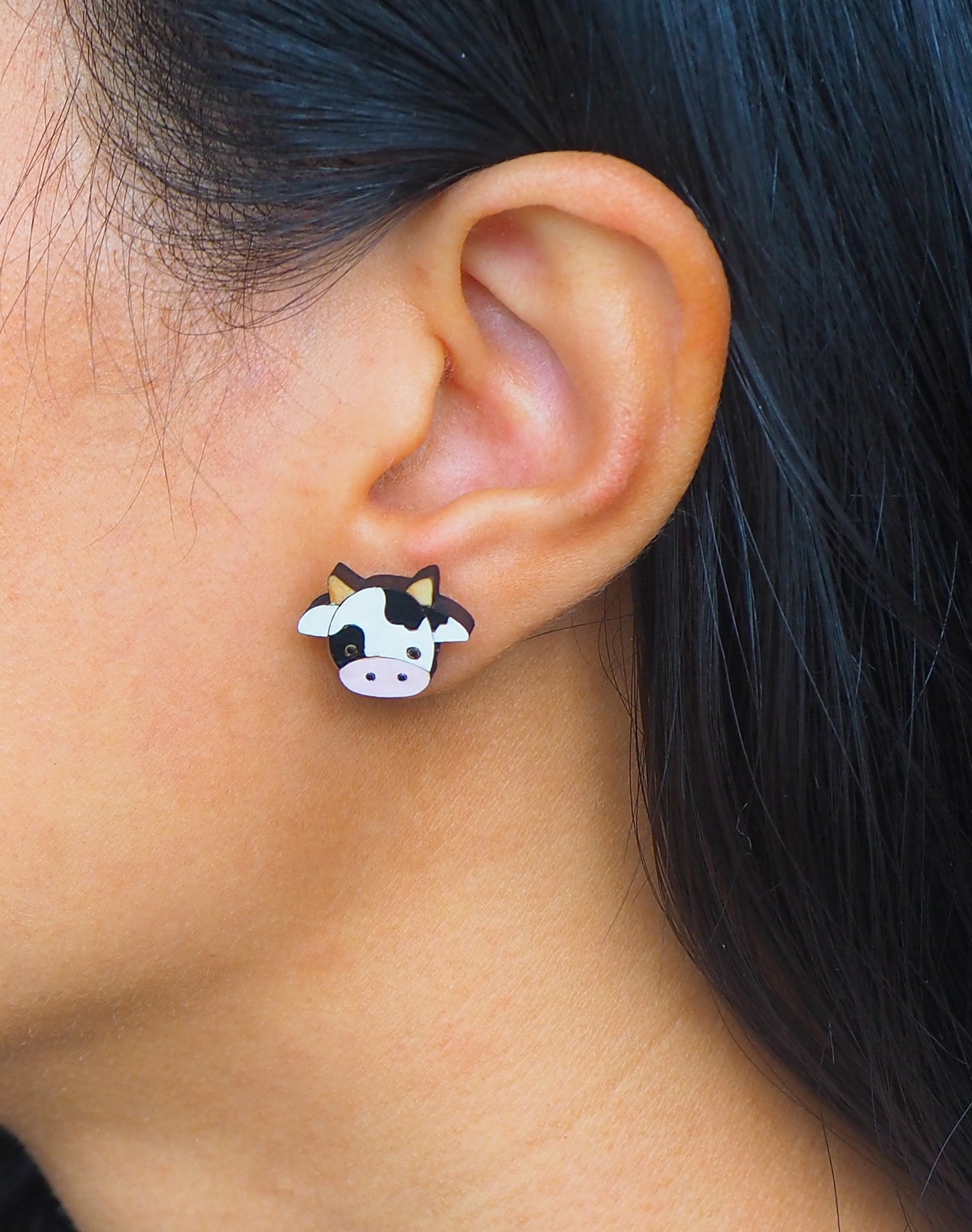 Moo Cow Wooden Rimu Stud Earrings