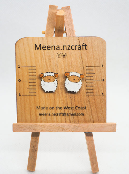 Sheep Wooden Rimu Stud Earrings