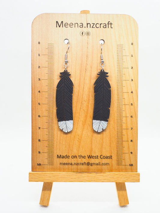 Huia Feather Wooden Rimu Earrings