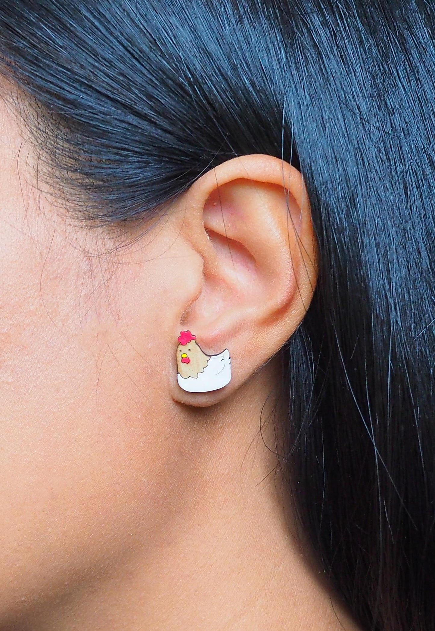 Chicken Wooden Rimu Stud Earrings