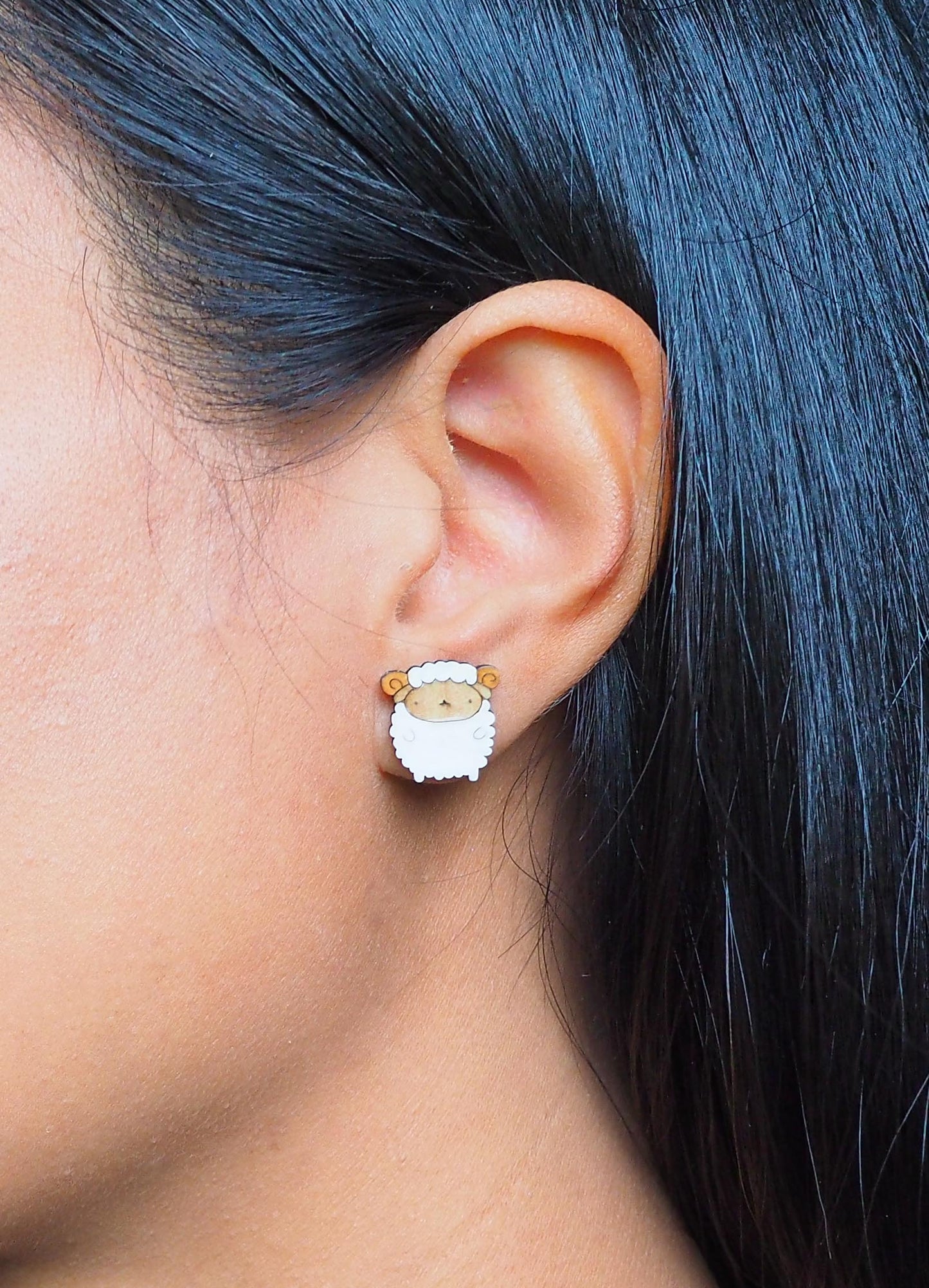 Sheep Wooden Rimu Stud Earrings