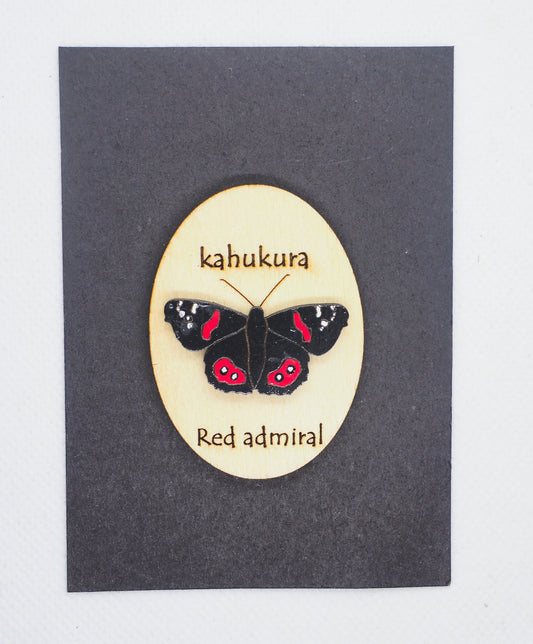 Red admiral (Kahukura)  Wooden Rimu Magnet