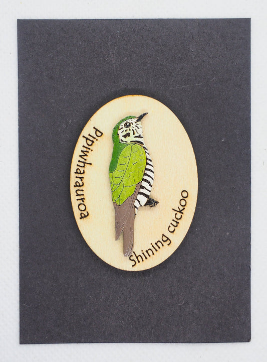 Shining Cuckoo (Pīpīwharauroa) Wooden Rimu Magnet