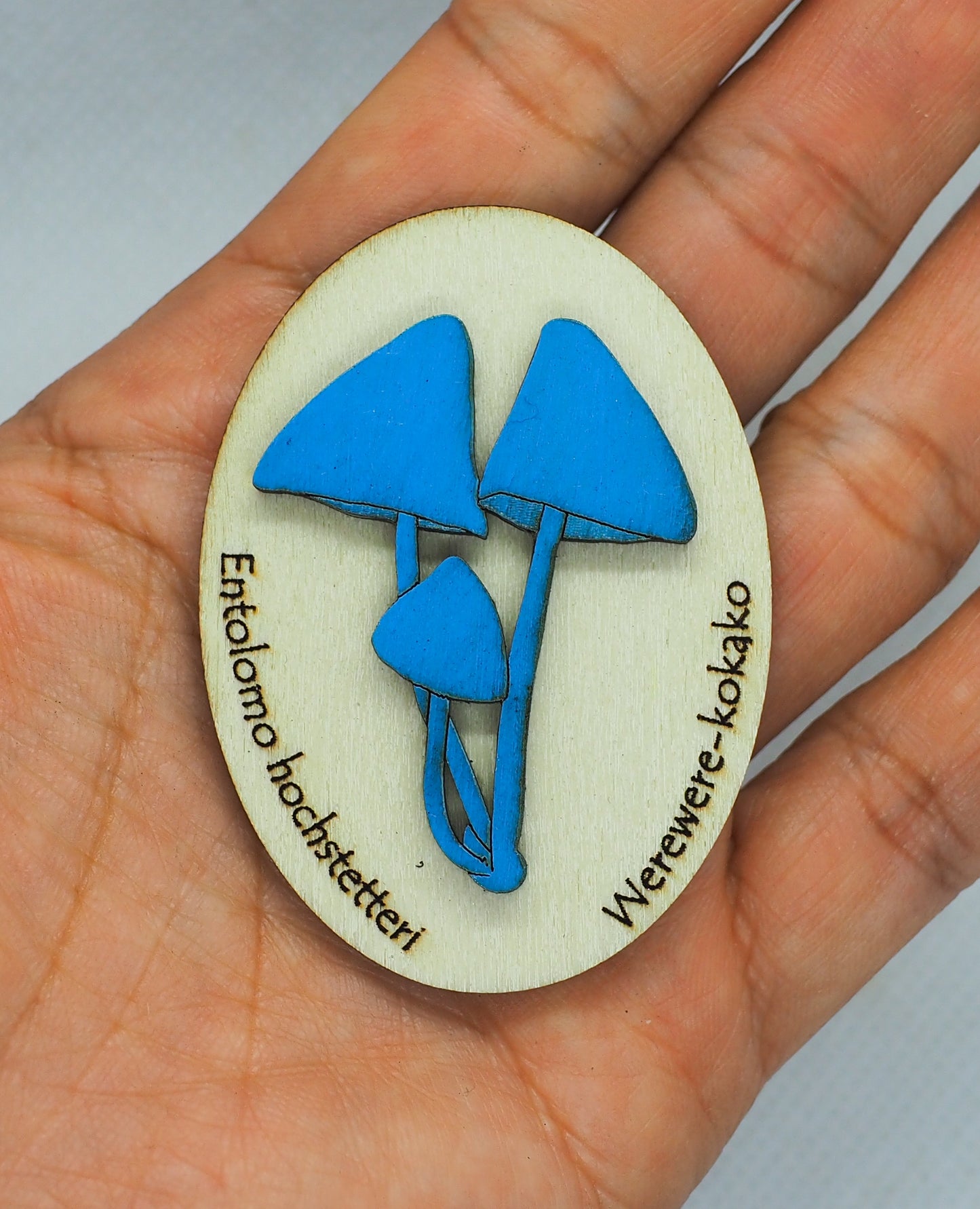 Blue Mushroom (Werewere-kokako) Wooden Rimu Magnet