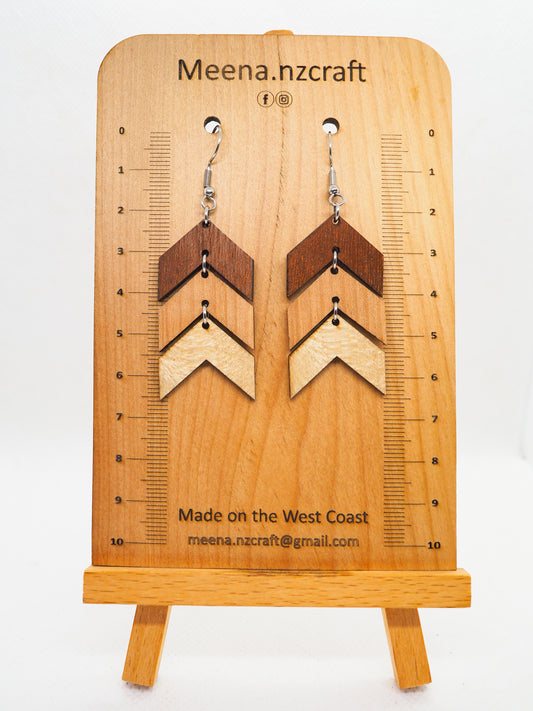 Triple Arrow Crafted Wooden Earrings